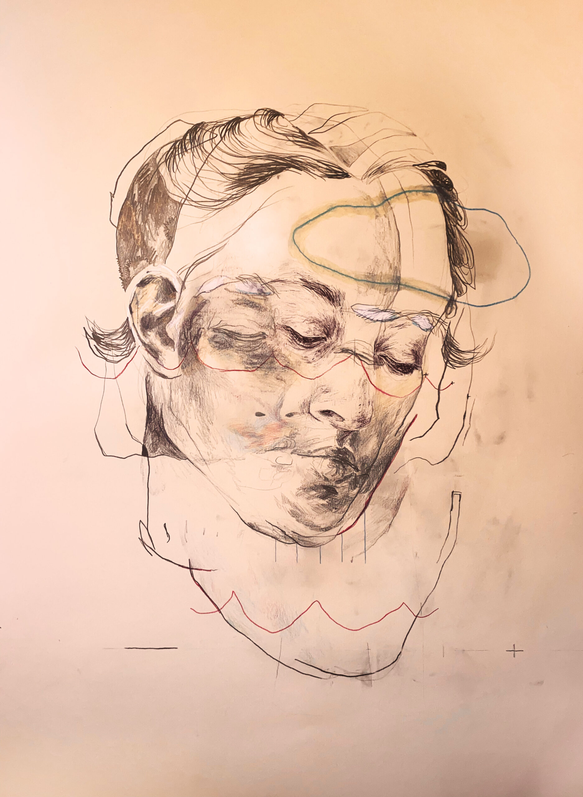 ´Not supposed to break down´,100 x 70 cm, Pencil, Graphite, colored Pencil, Oil, 2023